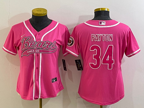 Women's Chicago Bears #34 Walter Payton Pink With Patch Cool Base Stitched Baseball Jersey(Run Small)